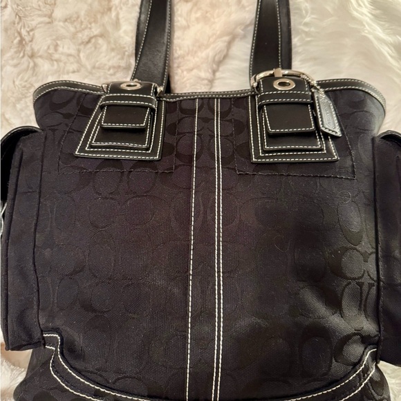 Coach Handbags - Coach Black Leather Tote with Contrast Stitching
